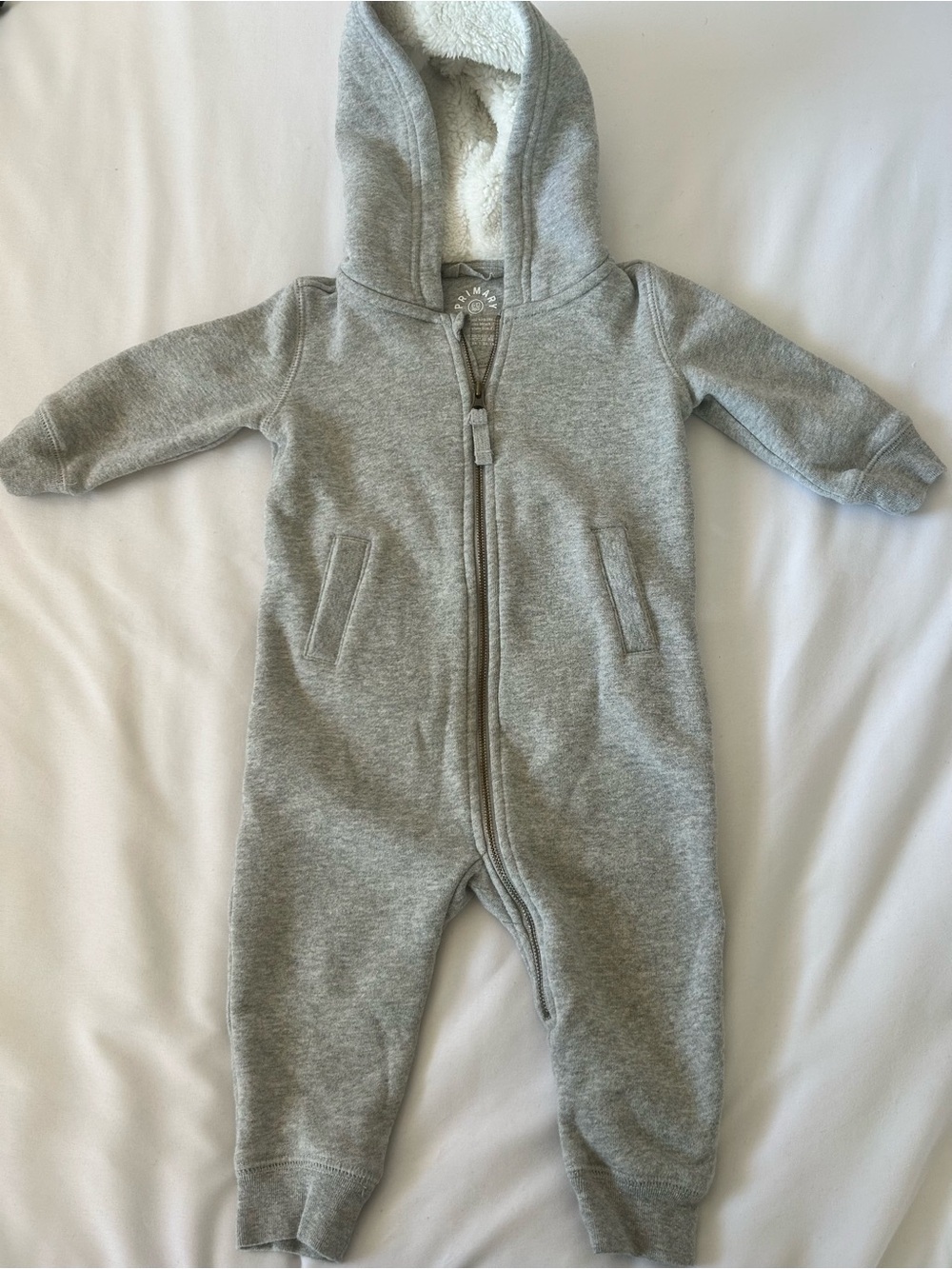 Primary Baby Teddy Fleece-Lined Zip Romper in Gray